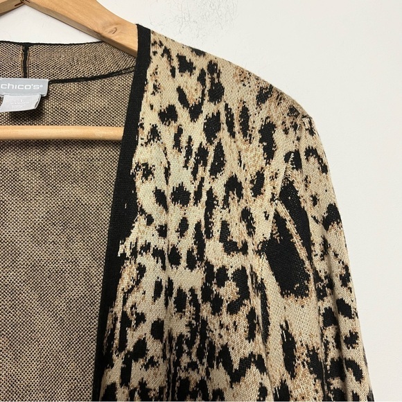Chico’s Leopard Animal Print Longline Open Front Cardigan Pockets Chico's 1  M - Picture 4 of 12